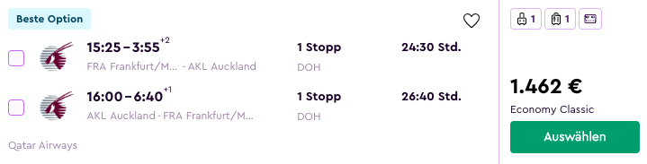 Günstige Flüge nach Neuseeland, Frankfurt bis Auckland